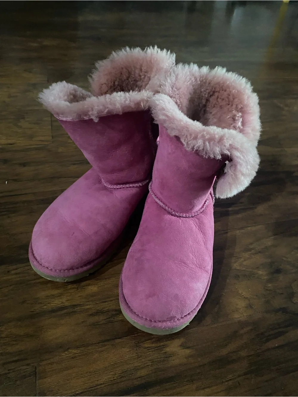 UGG Kids Pink Suede Shearling-Trim Boots